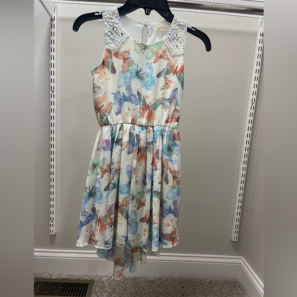btween Multicolor Chiffon Butterfly Print Kids Dress